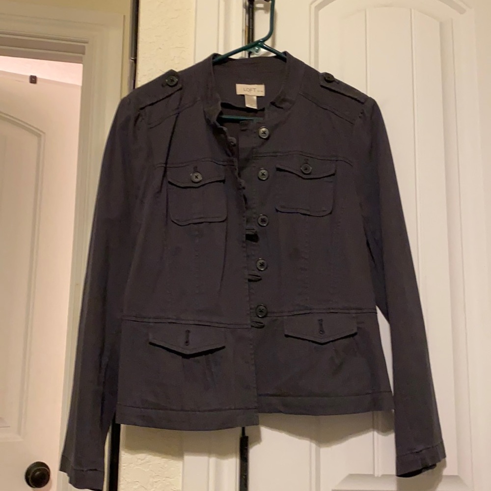 Jacket size Large Petite, dark gray.